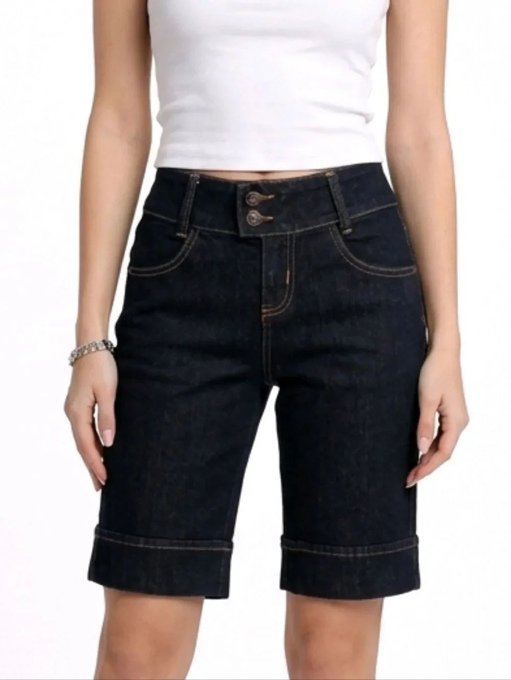 Vintage DKNY Dark Indigo Denim Bermuda Shorts Size 6